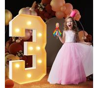 Grand Numéro Lumineux LED 1m for Décoration d'anniversaire, Chapiteau 1, 18, 30 Chiffres Lumineux, Fête Remise Diplôme Décoration Mariage Cadre Prédécoupé, Numéros en Mosaïque(Number 3,White)