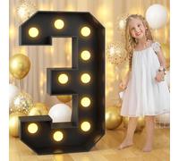 Grand Numéro Lumineux LED 1m for Décoration d'anniversaire, Chapiteau 1, 18, 30 Chiffres Lumineux, Fête Remise Diplôme Décoration Mariage Cadre Prédécoupé, Numéros en Mosaïque(Number 3,Black)