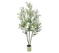 Grand olivier artificiel de 180 cm - En pot blanc - Avec feuilles et fruits réalistes - Pour salon, chambre à coucher, bureau - Décoration