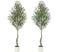 Grand olivier artificiel d'intérieur avec jardinière blanche et mousse verte, résistant aux UV, pour la décoration de la maison, du bureau, du salon, de la chambre à coucher, des escaliers et du hall 