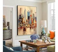 Grand Original Abstrait Ville Art Peinture New York Horizon Mur Affiche Imprime Toile Art Peinture Photo Pour Salon Décor,Avec Cadre,65x90cm(26x35in),Hilarious123