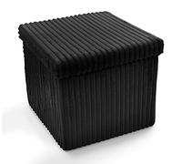 Grand ottomane de rangement pliable pour couvertures, jouets, banc en velours côtelé, pouf ottoman (noir, 38 cm x 38 cm)