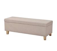 Grand ottomane pliable beige avec pieds en bois, pouf carré, repose-pieds, chaise multifonctionnelle, couvercle amovible, solution de rangement pour la maison et le jardin (120 x 40 x 42 cm)