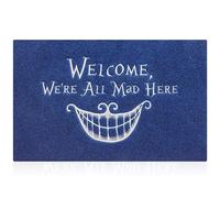 Grand paillasson 90 x 60 cm, Tapis d'entrée, Tapis de Porte d'entrée, Tapis de Porte antidérapant, Tapis de Porte d'intérieur drôle avec Inscription « We're All Mad Here » Bleu
