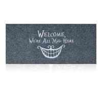Grand paillasson d'extérieur et d'intérieur avec Inscription « Welcome We're All Mad Here » - Tapis antidérapant pour entrée, terrasse, Zones à Forte Circulation - 45 x 120 cm - Gris