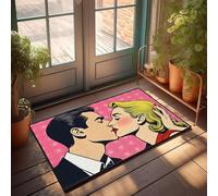 Grand paillasson d'extérieur - Illustration pop art romantique d'un couple s'embrassant - Tapis antidérapant pour salle de classe (50 x 80 cm)