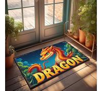 Grand paillasson d'extérieur motif dragon doré vole à travers la forêt enchantée, paillasson de bureau, tapis de vacances (40 x 60 cm)