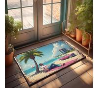 Grand paillasson d'extérieur relaxant avec voiture vintage et palmier, tapis de sol de vacances (40 x 60 cm)