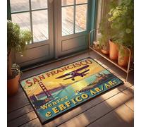 Grand paillasson d'extérieur vintage San Francisco - Poster de voyage : Golden Gate Bridge et Bipla - Paillasson de bureau - Tapis de vacances (50 x 80 cm)