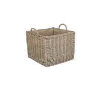 Grand panier à bûches doublé de toile de jute carrée antique