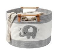 Grand panier à couvertures 35L Panier en corde de coton avec poignées en bois Paniers tissés pour jouets en peluche d'enfants, rangement pour chambre de bébé, panier à linge