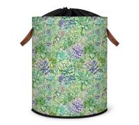 Grand panier à linge aquarelle pour plantes grasses - Panier à linge pliable vert avec couvercle à cordon de serrage pour chambre à coucher, salle de bain