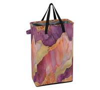 Grand panier à linge avec poignées - Panier à linge fin imperméable pour garçons - Panier à linge pour l'université - Marbré - Pêche - Bordeaux