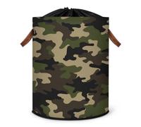 Grand panier à linge camouflage - Panier de rangement pliable vert camouflage - Panier à linge en tissu avec couvercle à cordon de serrage