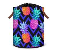 Grand panier à linge coloré en forme d'ananas - Panier de rangement pour fruits et ananas - Panier à linge pliable en tissu avec couvercle à cordon de serrage