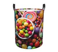 Grand panier à linge coloré imprimé bonbons 62 l Panier à linge pliable Panier à linge circulaire imperméable avec poignées Panier à linge Panier à linge Panier à linge Panier à linge Organisateur de