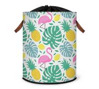 Grand panier à linge flamant rose tropical - Panier de rangement pliable en tissu avec couvercle à cordon de serrage