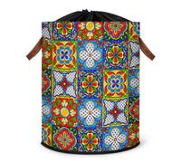 Grand panier à linge mexicain en céramique pliable avec couvercle à cordon de serrage pour chambre à coucher, salle de bain