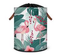 Grand panier à linge pliable avec couvercle à cordon de serrage Motif flamant rose