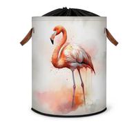 Grand panier à linge pliable avec couvercle à cordon de serrage - Motif flamant rose aquarelle