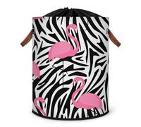 Grand panier à linge pliable avec couvercle à cordon de serrage Motif flamant rose zébré