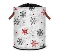 Grand panier à linge pliable avec couvercle à cordon de serrage Motif flocons de neige de Noël
