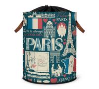 Grand panier à linge pliable avec couvercle à cordon de serrage Motif France Paris