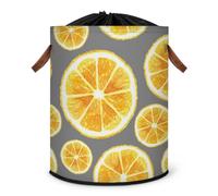 Grand panier à linge pliable avec couvercle à cordon de serrage Motif fruits orange