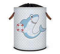 Grand panier à linge pliable avec couvercle à cordon de serrage Motif requin