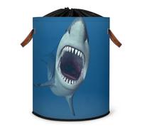 Grand panier à linge pliable avec couvercle à cordon de serrage Motif requin Blanc