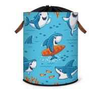 Grand panier à linge pliable avec couvercle à cordon de serrage - Motif requin de l'océan