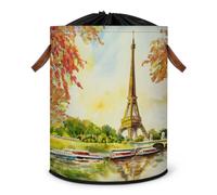 Grand panier à linge pliable avec couvercle à cordon de serrage Motif Tour Eiffel Paris