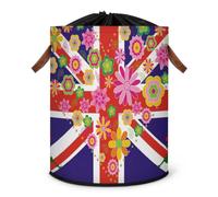 Grand panier à linge pliable avec couvercle à cordon de serrage pour chambre à coucher, salle de bain, motif drapeau britannique