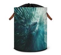 Grand panier à linge pliable avec couvercle à cordon de serrage pour chambre à coucher, salle de bain, motif requin, animaux de l'océan