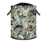 Grand panier à linge pliable avec couvercle à cordon de serrage pour chambre à coucher, salle de bain, motif camouflage abstrait