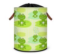 Grand panier à linge pliable avec couvercle à cordon de serrage pour chambre à coucher, salle de bain - Motif grenouilles vertes