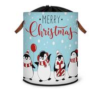 Grand panier à linge pliable avec couvercle à cordon de serrage pour chambre à coucher, salle de bain, motif pingouin
