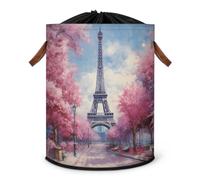 Grand panier à linge pliable avec couvercle à cordon de serrage pour chambre à coucher, salle de bain Motif Tour Eiffel Paris