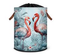 Grand panier à linge pliable avec couvercle à cordon de serrage pour chambre à coucher, salle de bain, motif flamant rose