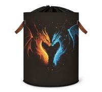 Grand panier à linge pliable avec couvercle à cordon de serrage pour chambre à coucher, salle de bain, bleu et rouge dragons
