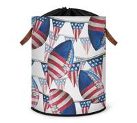 Grand panier à linge pliable avec couvercle à cordon de serrage pour chambre à coucher, salle de bain, motif drapeau du football américain