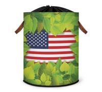 Grand panier à linge pliable avec couvercle à cordon de serrage pour chambre à coucher, salle de bain, motif drapeau des États-Unis