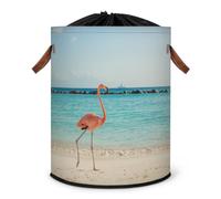 Grand panier à linge pliable avec couvercle à cordon de serrage pour chambre à coucher, salle de bain, motif flamant rose