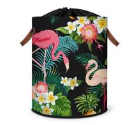 Grand panier à linge pliable avec couvercle à cordon de serrage pour chambre à coucher, salle de bain, motif floral, flamant rose