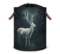Grand panier à linge pliable avec couvercle à cordon de serrage pour chambre à coucher, salle de bain Motif cerf magique