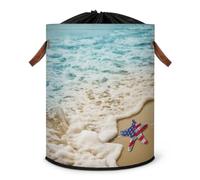 Grand panier à linge pliable avec motif étoile de mer et drapeau des États-Unis pour chambre à coucher, salle de bain