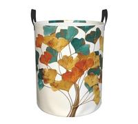 Grand panier à linge pliable avec poignée - Imperméable - Panier à linge sale - Multicolore - Motif feuilles de ginkgo - Panier de rangement rond décoratif pour salon, chambre à coucher, salle de bain