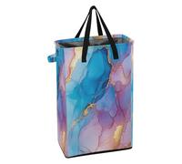 Grand panier à linge pliable avec poignée robuste pour garçons et filles, panier à vêtements sales pour université, marbre, bleu pastel chaud