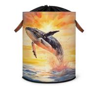 Grand panier à linge pliable en forme de baleine de mer avec couvercle à cordon de serrage pour chambre à coucher, salle de bain