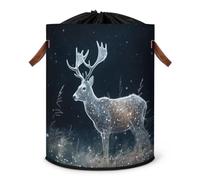 Grand panier à linge pliable en forme de cerf magique avec couvercle à cordon de serrage pour chambre à coucher, salle de bain
